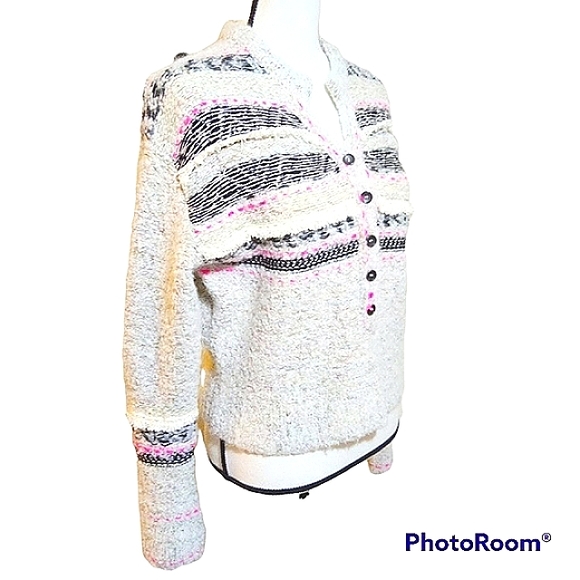 FREE PEOPLE COLOR POP HENLEY PULLOVER SWEATER SZ S EMBROIDERY FRINGE TRIM BOHO - Picture 6 of 15